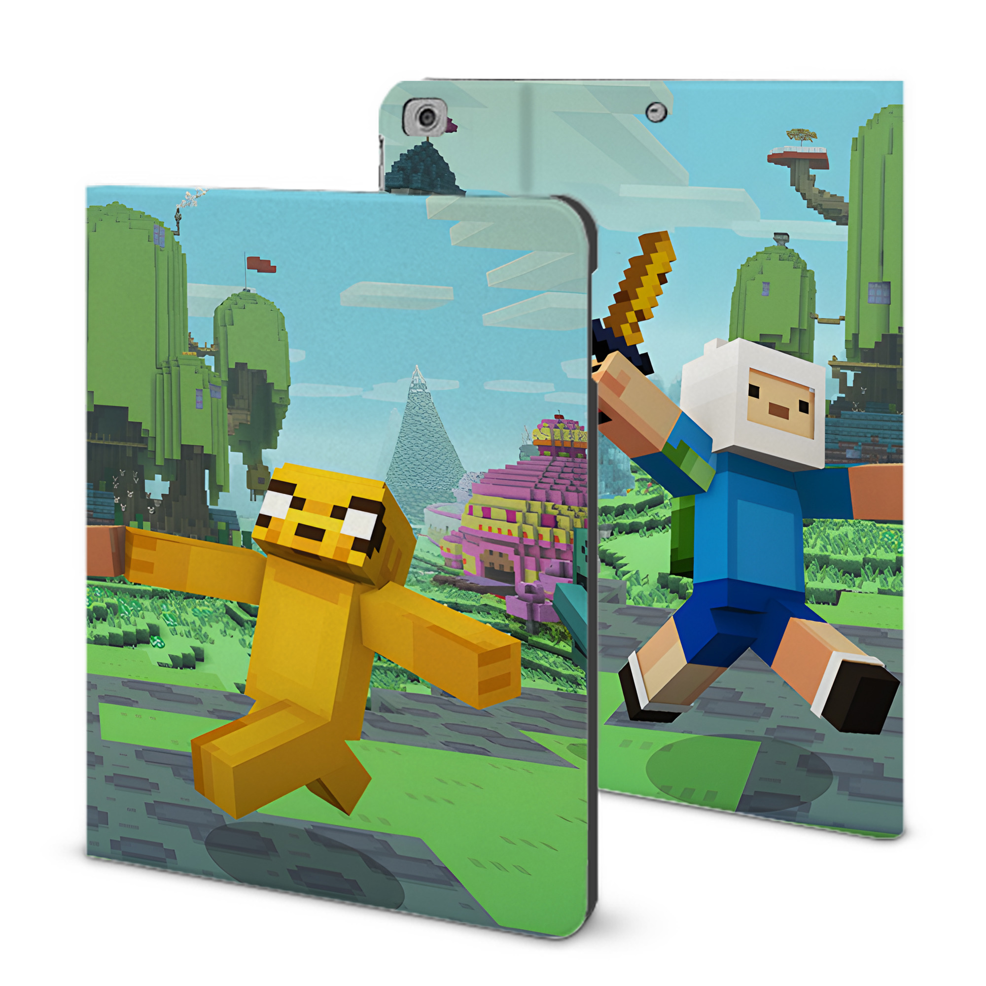 （画像用） マインクラフト ブロックの世界 Minecraft MC Block world IPad ケース ブック型 PUレザー TPU 耐衝撃 軽量 薄型 ペン収納なし 全面保護 IPad 各モデル対応